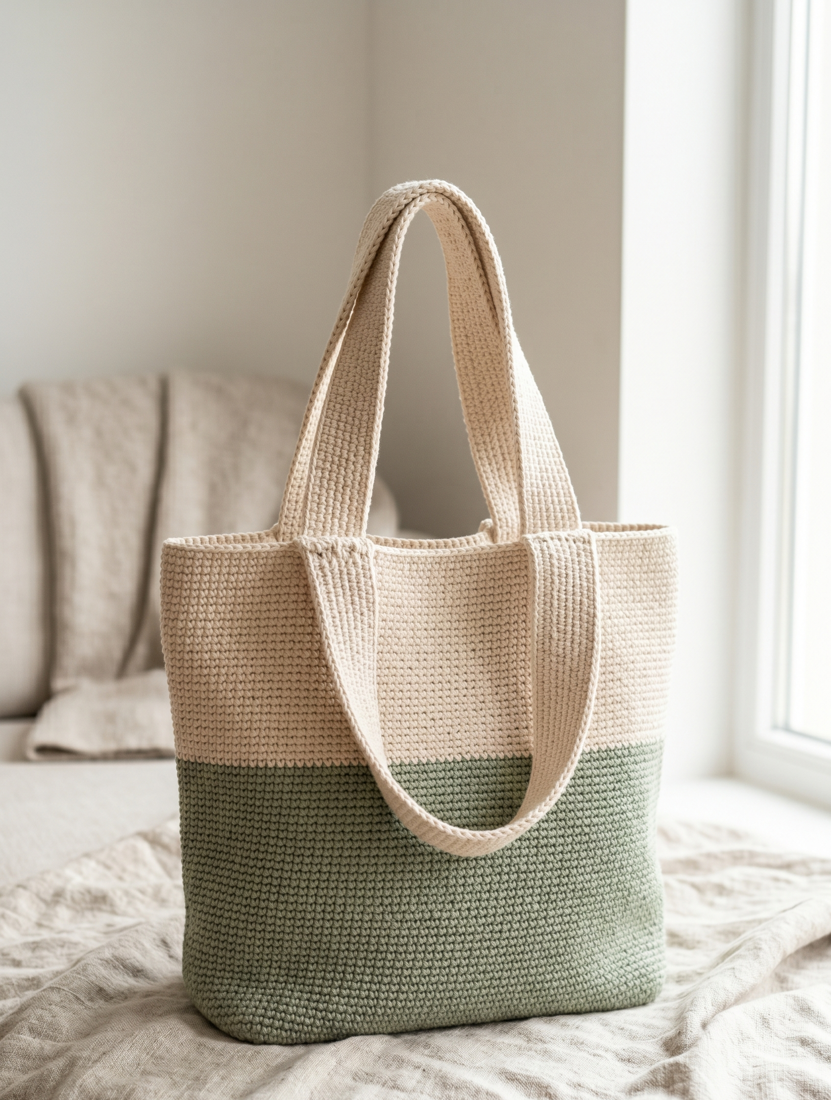 Zweifarbige Shopper Tasche häkeln in harmonischen Farben
